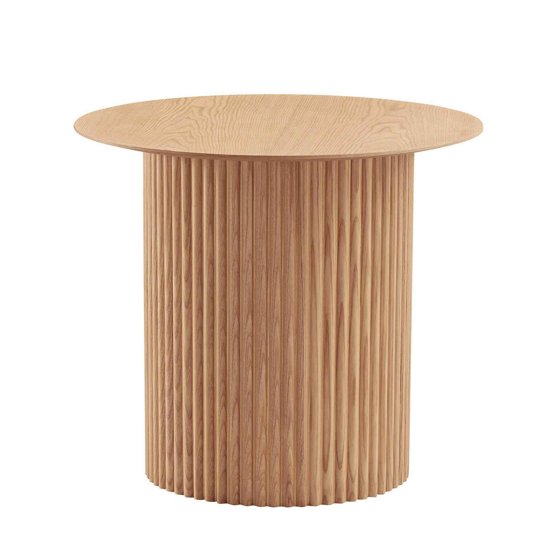 Natural oak round side table with fluted base