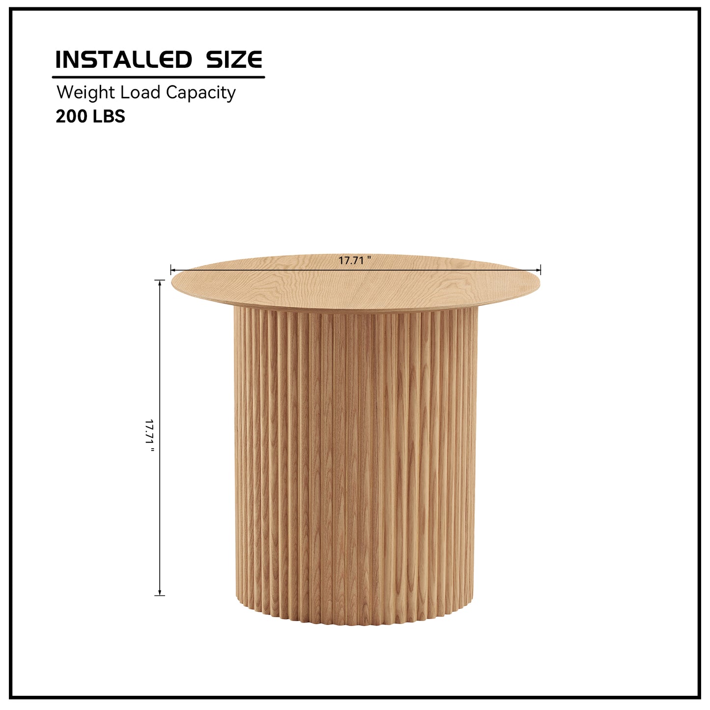 Round fluted oak side table  diameter natural wood finish