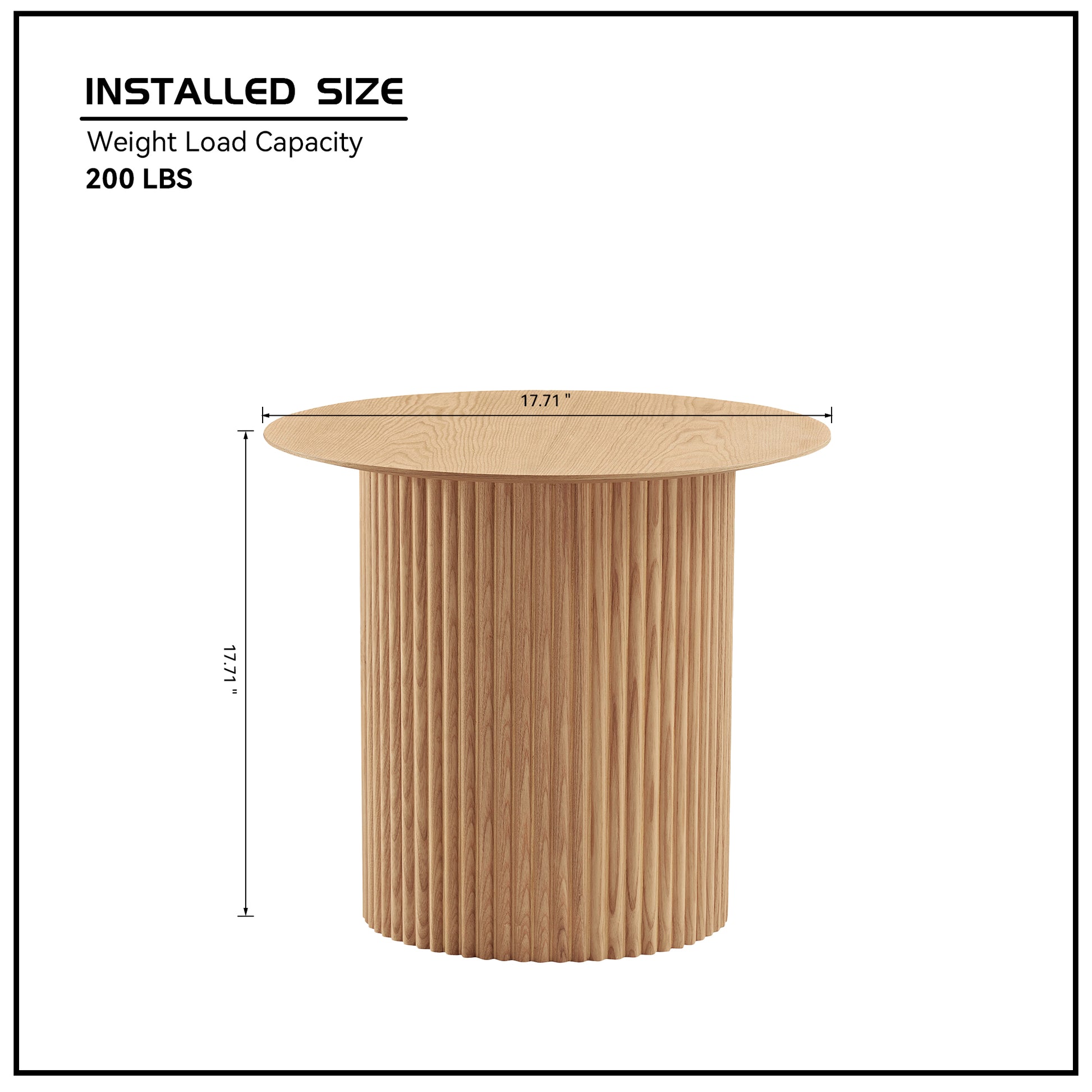 Round fluted oak side table  diameter natural wood finish
