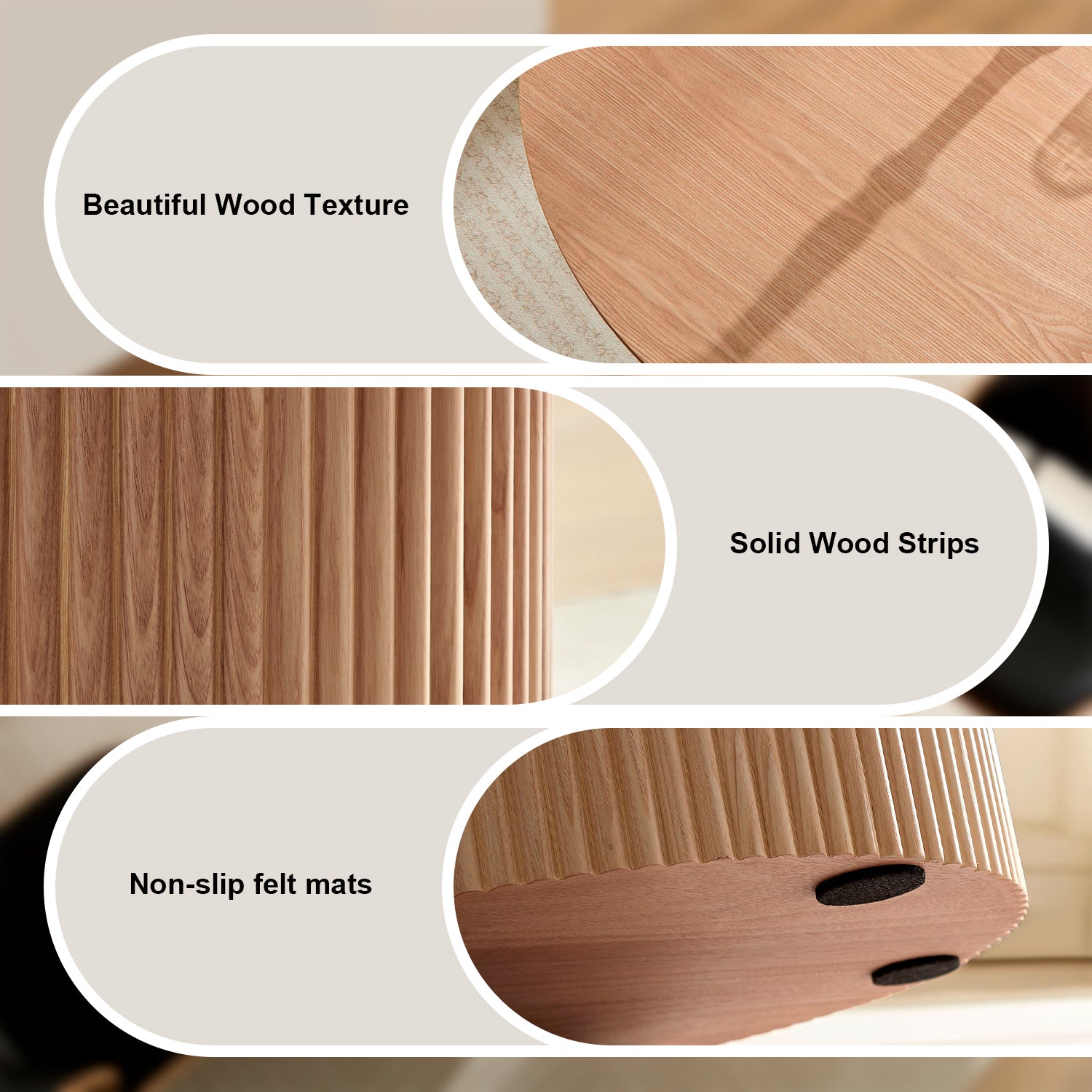 Closeup of light oak wood table top showing natural grain pattern