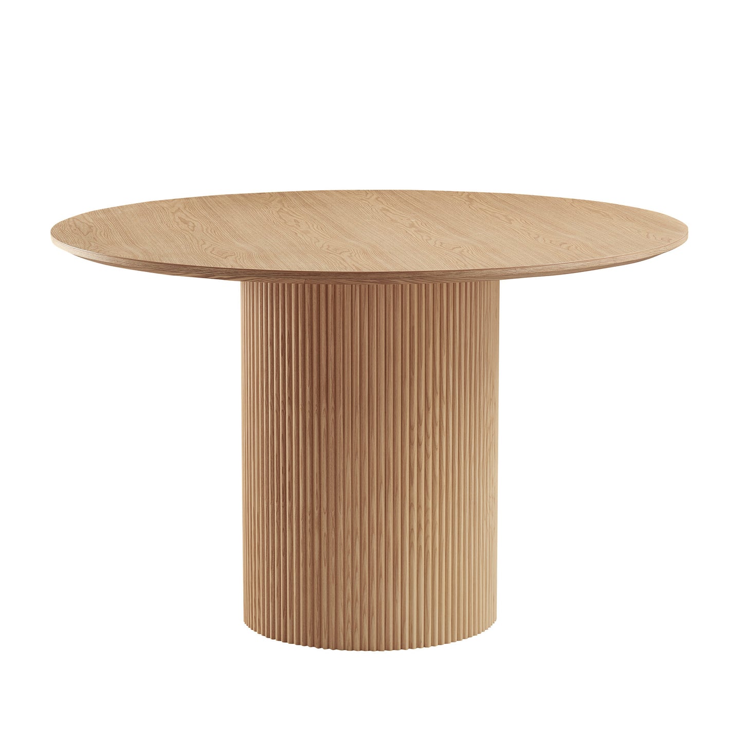 Round oak dining table with fluted pedestal base