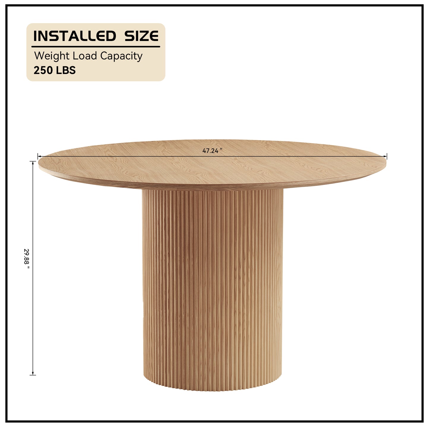 Round oak dining table with fluted pedestal base
