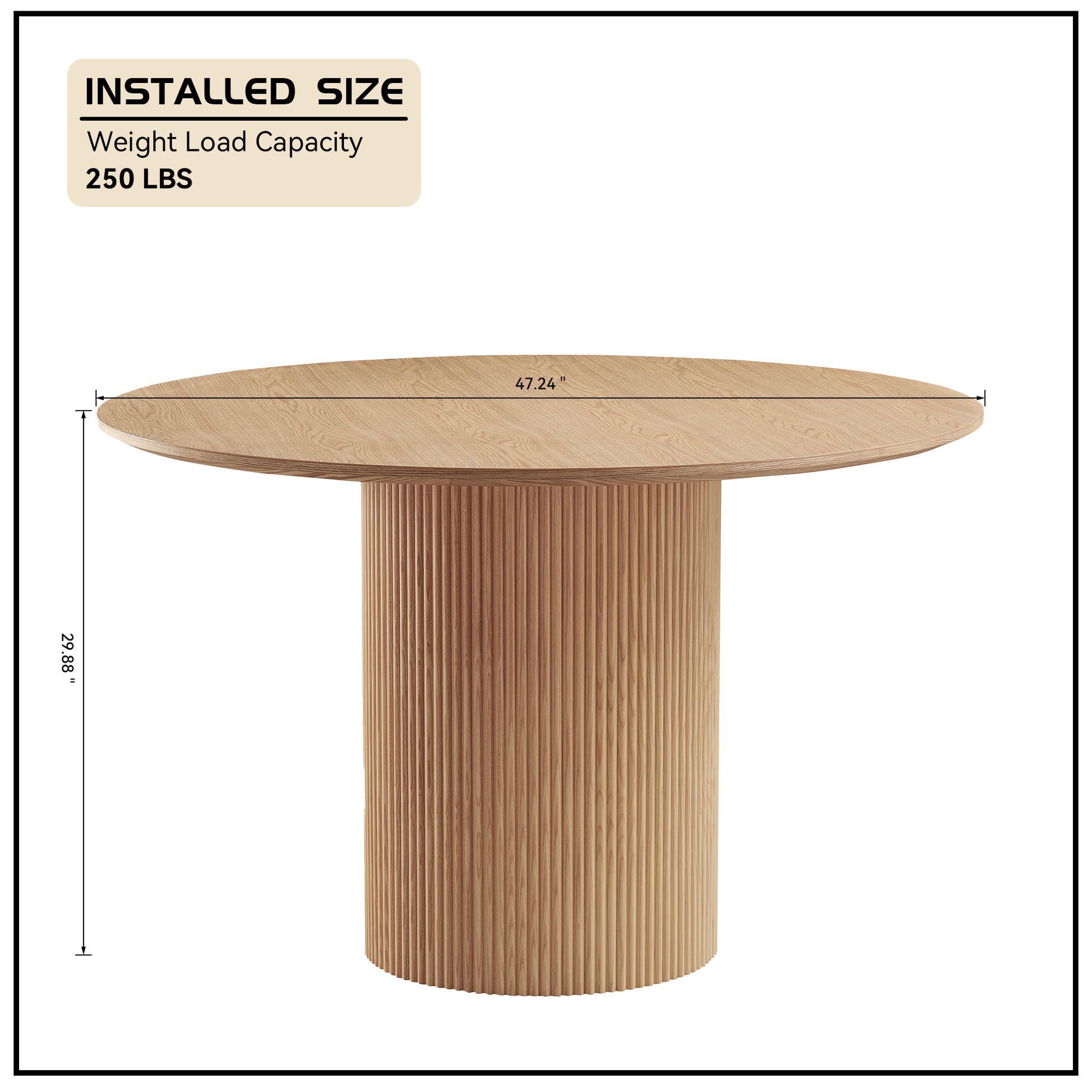 Round oak dining table with fluted pedestal base