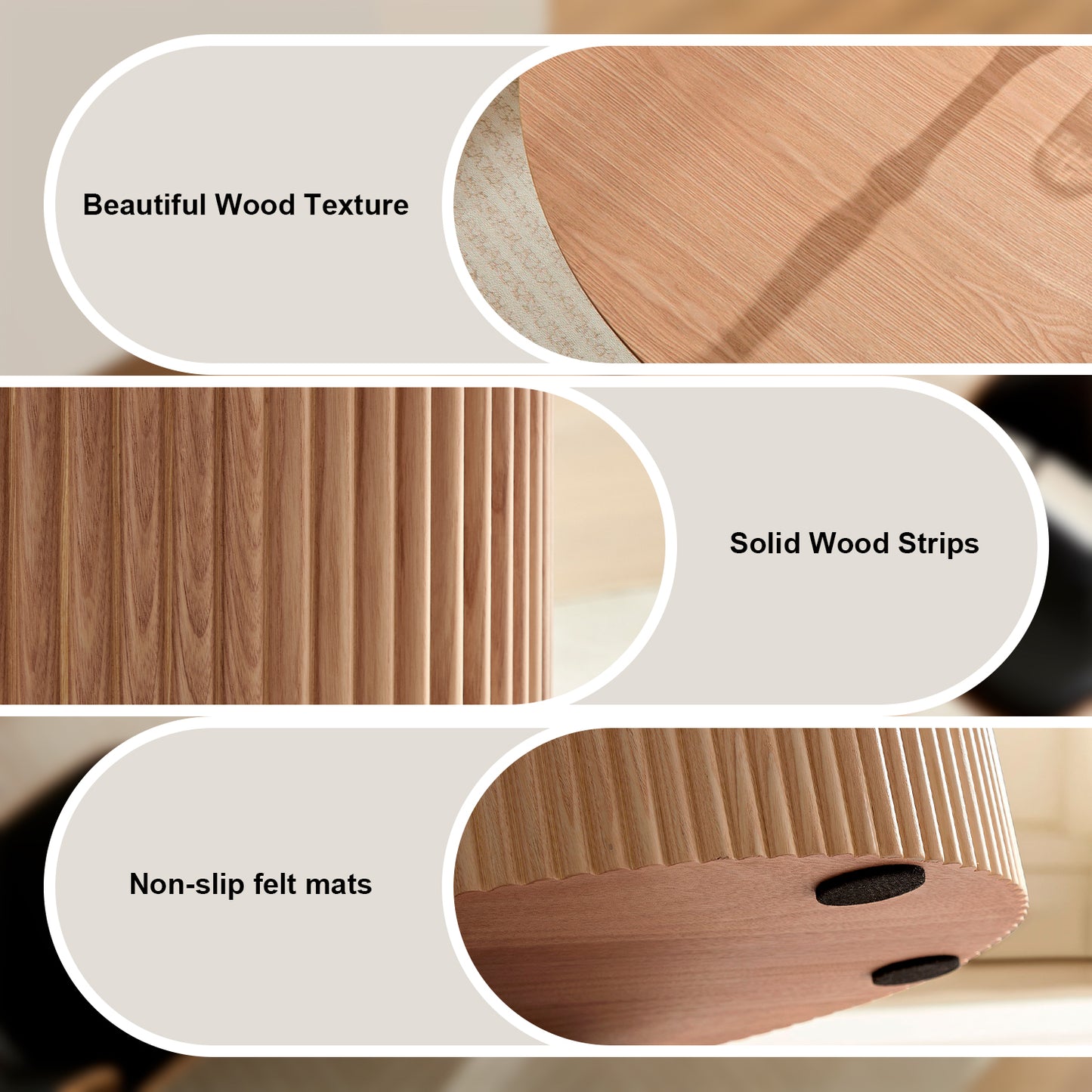 Closeup of light oak wood table top with natural grain texture and shadow
