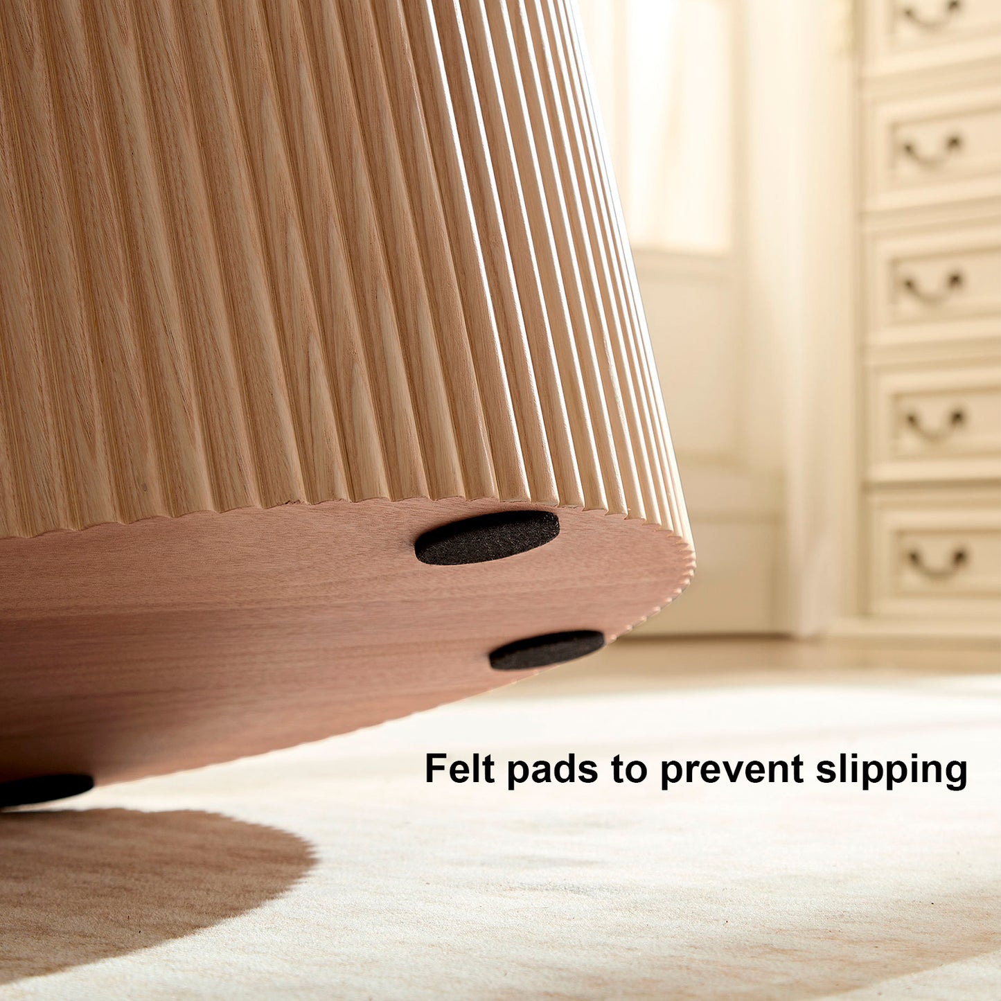 Natural oak wood table base with ribbed design