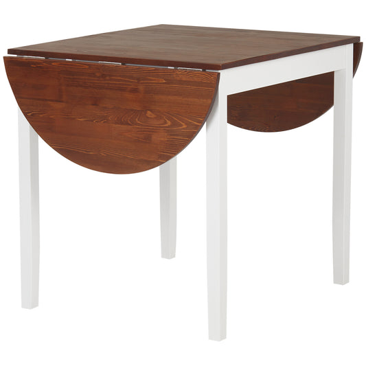 Drop leaf dining table with dark wood top and white base