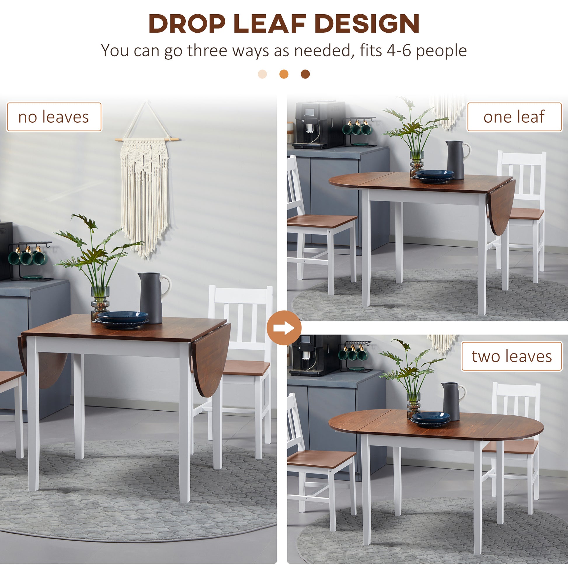 White and wood drop leaf dining table with no leaves extended