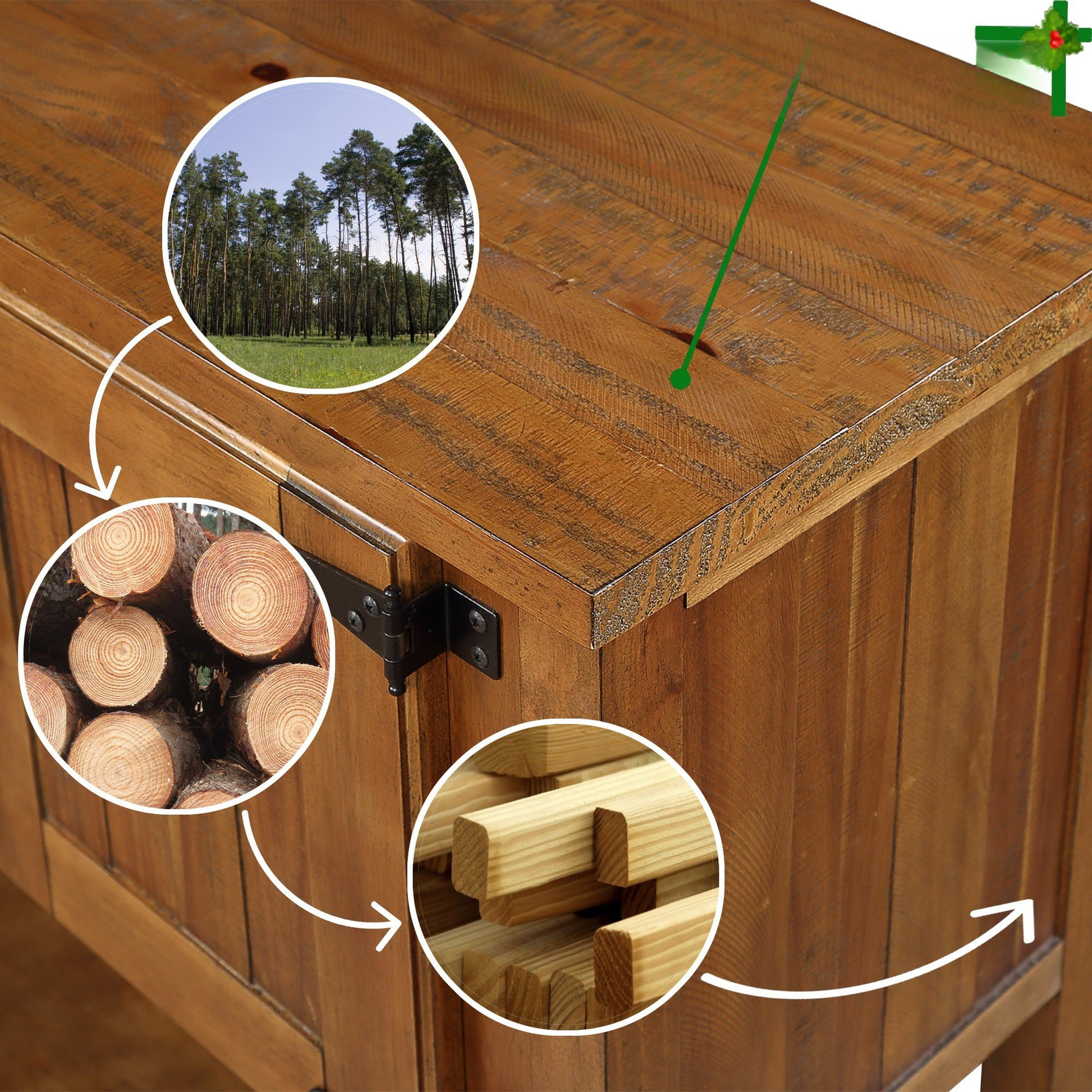 Rustic brown wooden chest made from reclaimed pine