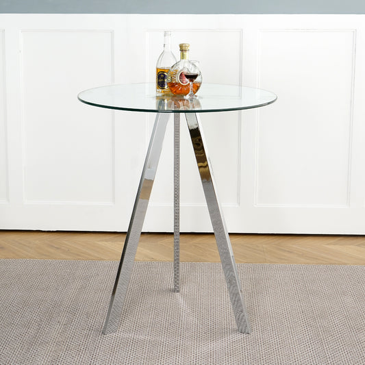 Modern glass bar table with chrome tripod base