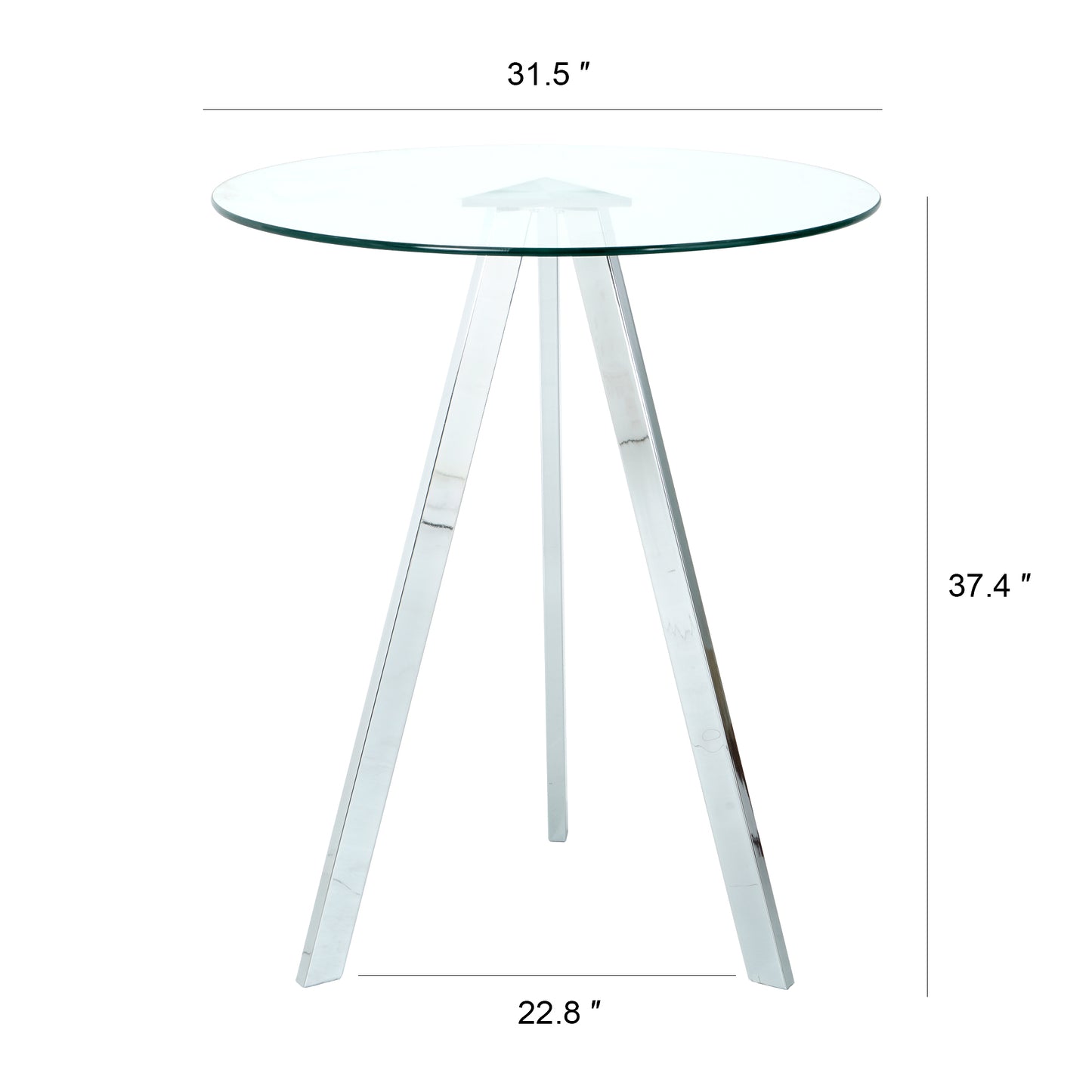 Round glass accent table with chrome tripod base