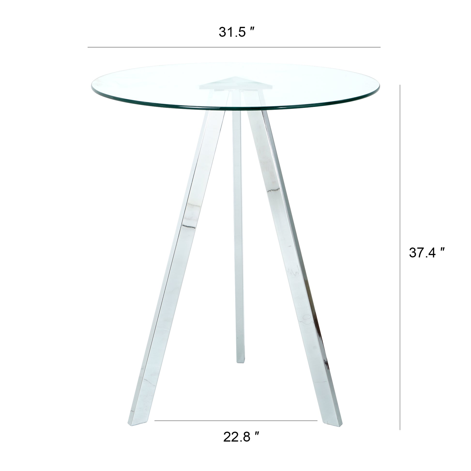 Round glass accent table with chrome tripod base