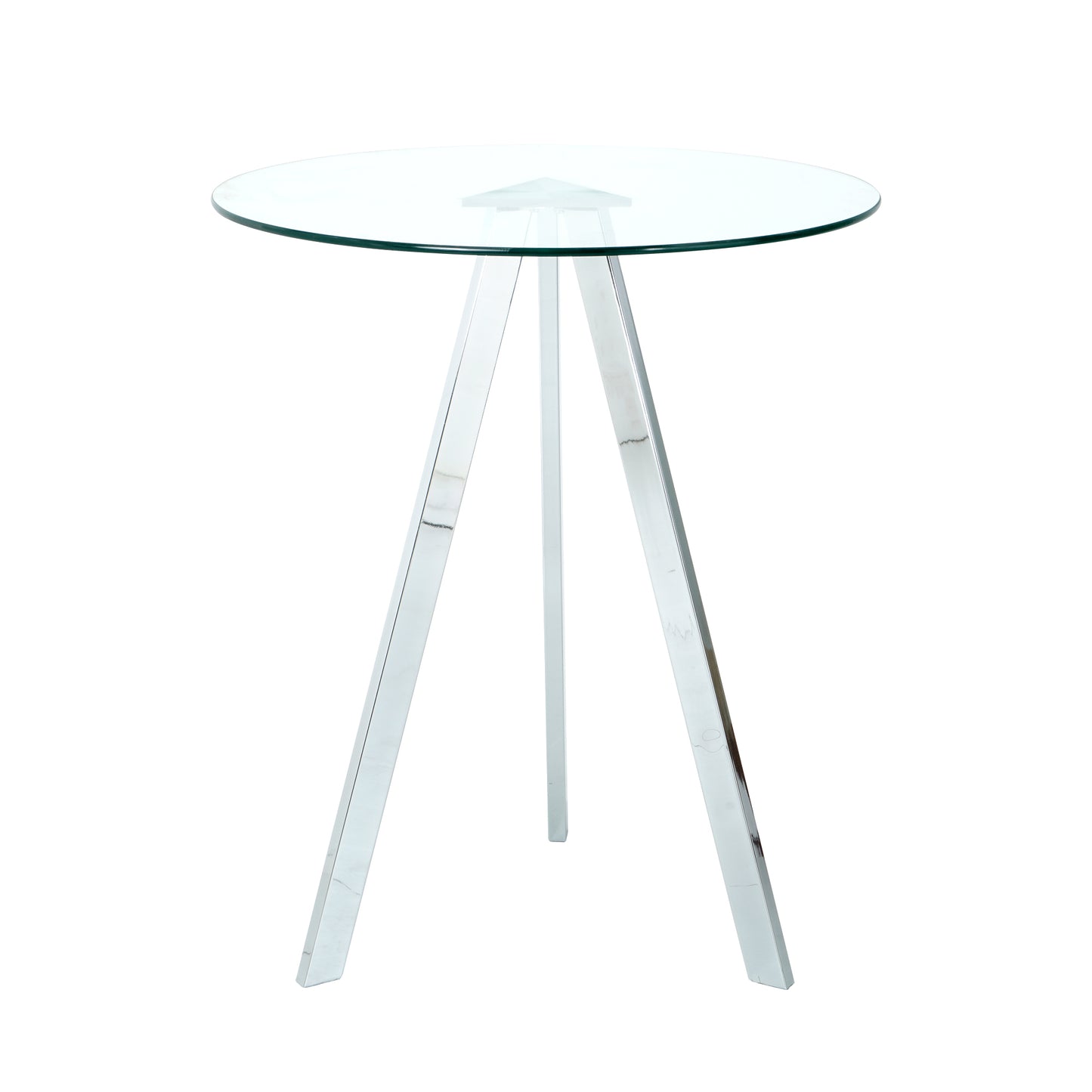 Round glass top table with polished chrome tripod legs