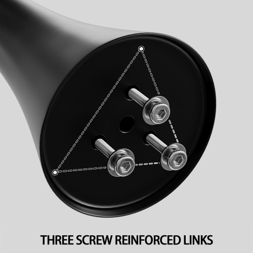 Black mount with three reinforced screw links for secure attachment