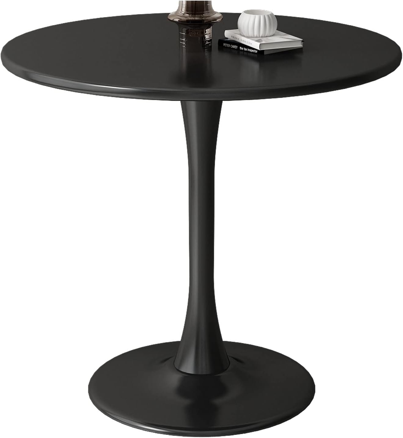 Black tulip base round dining table with matte finish