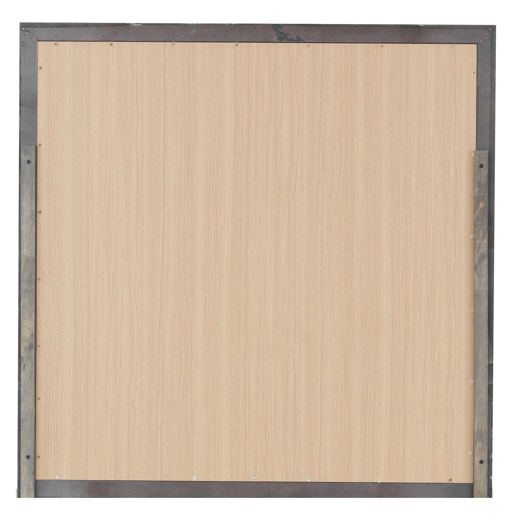 Back panel of a rustic wood picture frame with screw accents