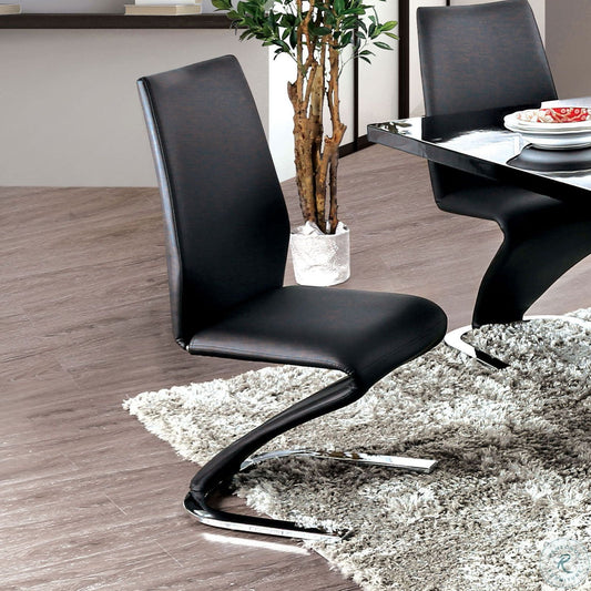 TREATLIFE HOME Contemporary Z-Shaped Dining Chairs Set of 2, Black Leatherette with Chrome Finish for Modern Dining Rooms