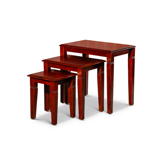 Set of three mahogany nesting tables with carved details