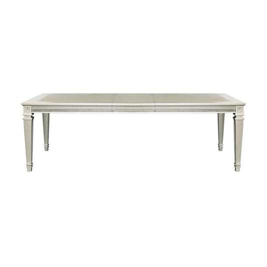 Elegant grey rectangular dining table with carved legs