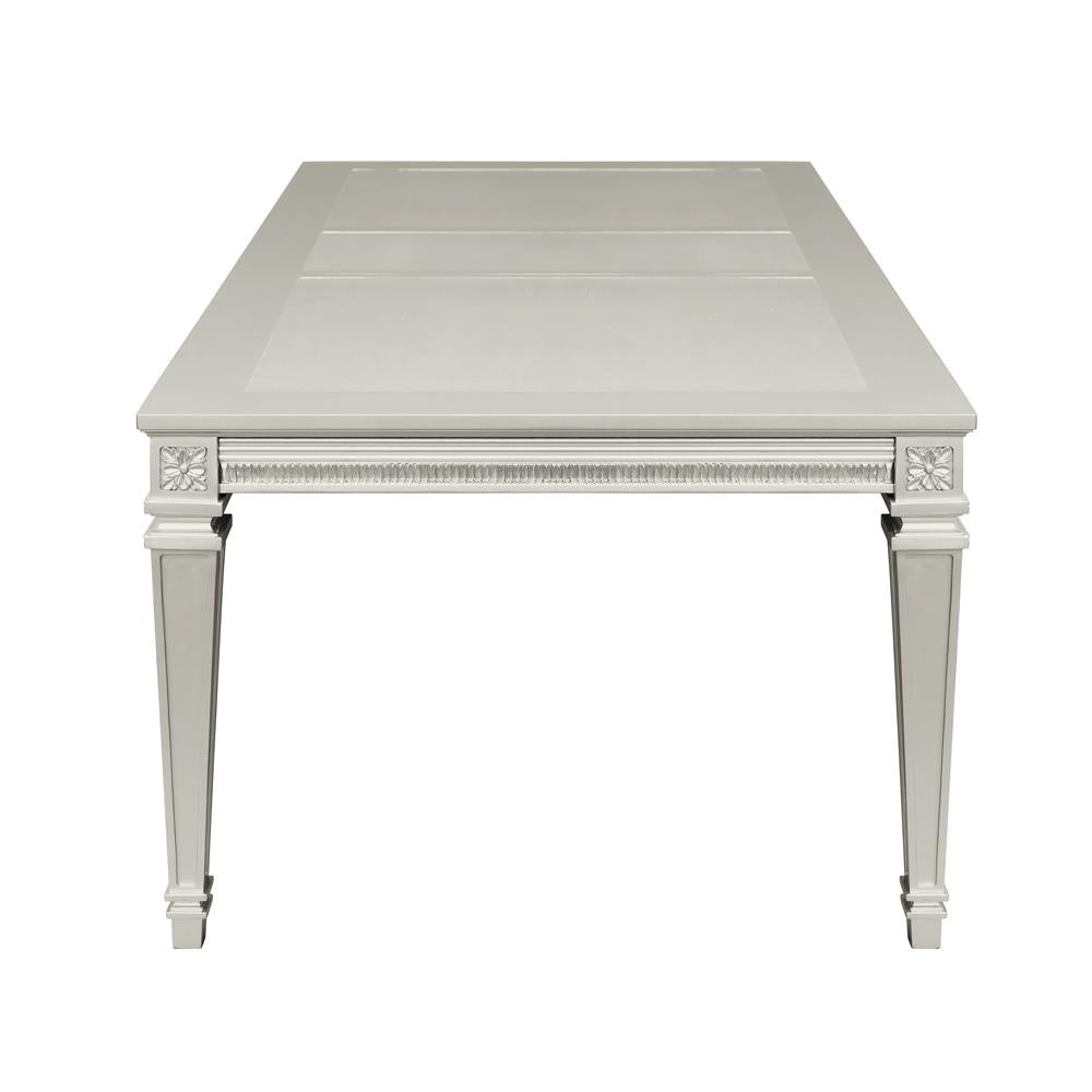 Elegant grey dining table with carved detailing and tapered legs classic formal dining room furniture