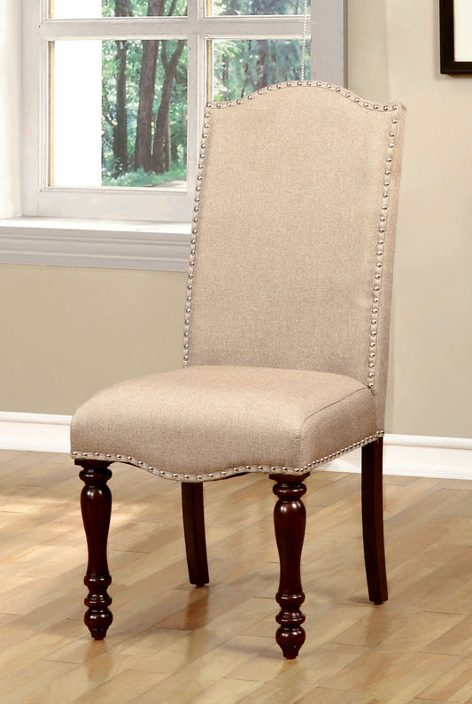 TREATLIFE HOME Transitional Side Chairs Set of 2 with Padded Fabric and Turned Legs in Antique Cherry and Beige