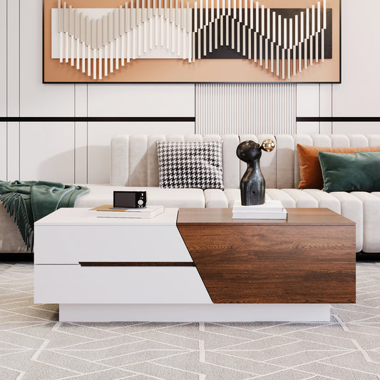 Modern dualtone coffee table with white and wood finish ideal for living rooms