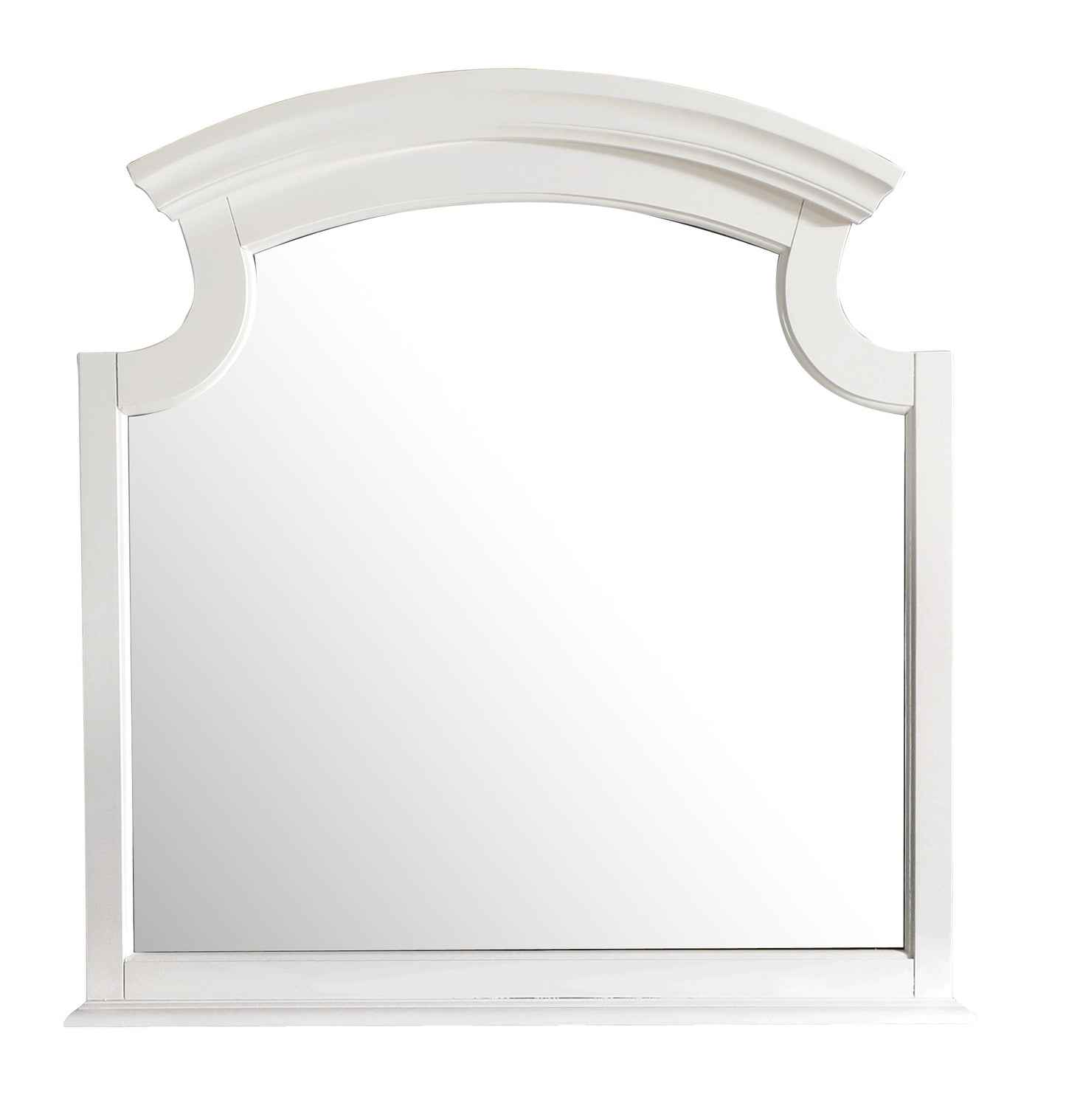 White arched mirror with decorative wooden frame