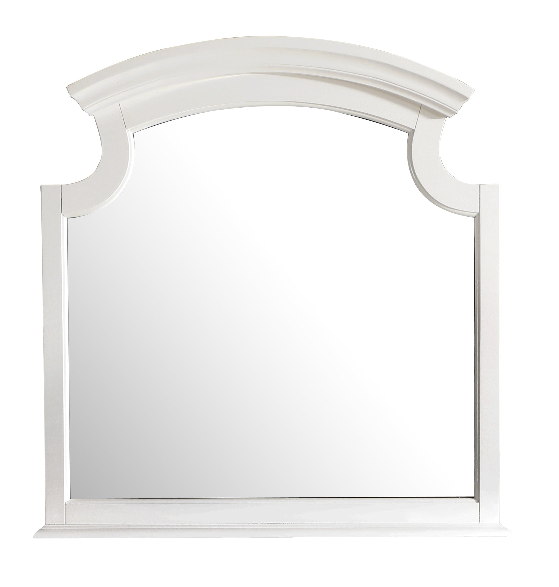 White arched mirror with decorative wooden frame