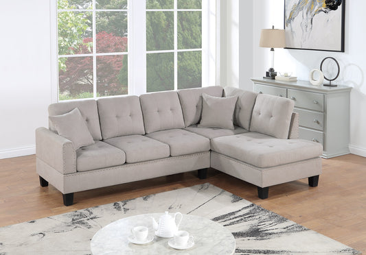 TREATLIFE HOME Contemporary L-Shaped Sectional Sofa Set with Plush Cushions and Nailhead Trim, Mushroom Color, Modern Design