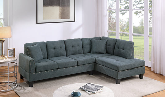 TREATLIFE HOME Living Room Furniture 2-PCS Sectional Sofa Set with LAF Sofa and RAF Chaise, Ash Black Color, Velvet Upholstery