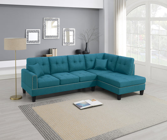 TREATLIFE HOME 2-Piece Sectional Set Living Room Furniture, LAF Sofa and RAF Chaise, Azure Color Linen-Like Tufted Couch
