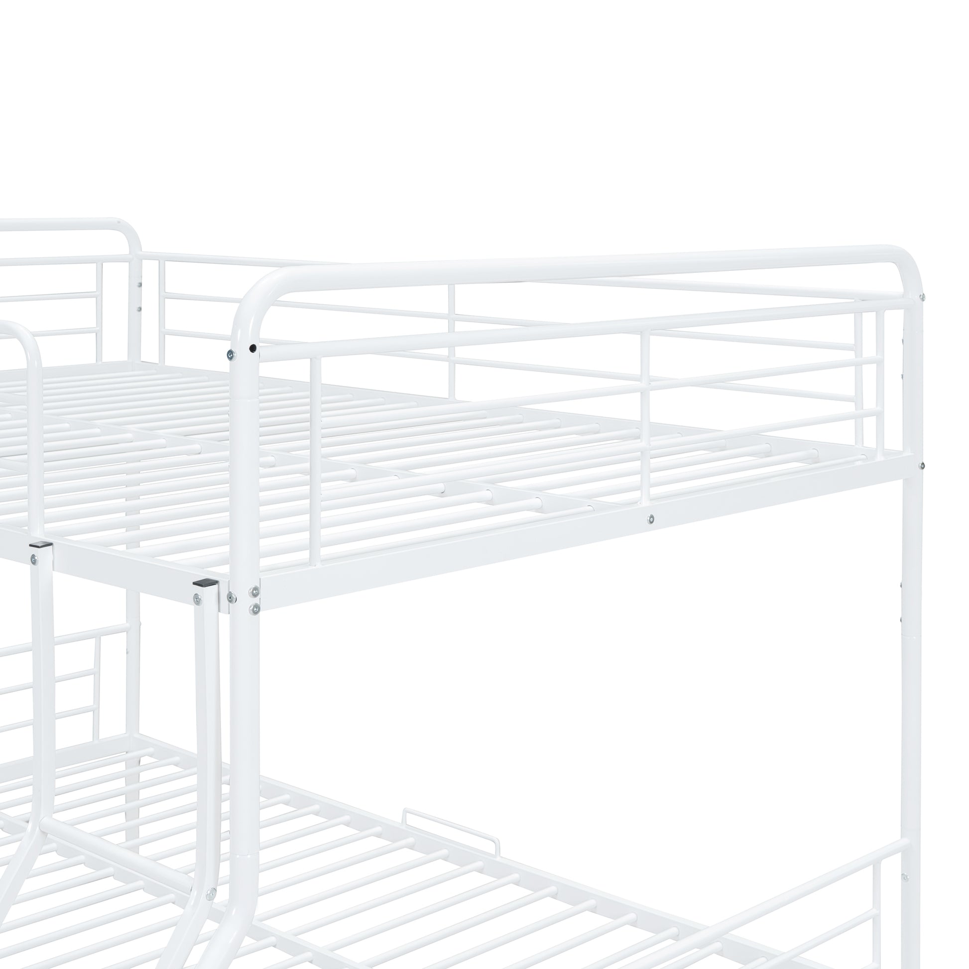 White metal bunk bed frame with ladder