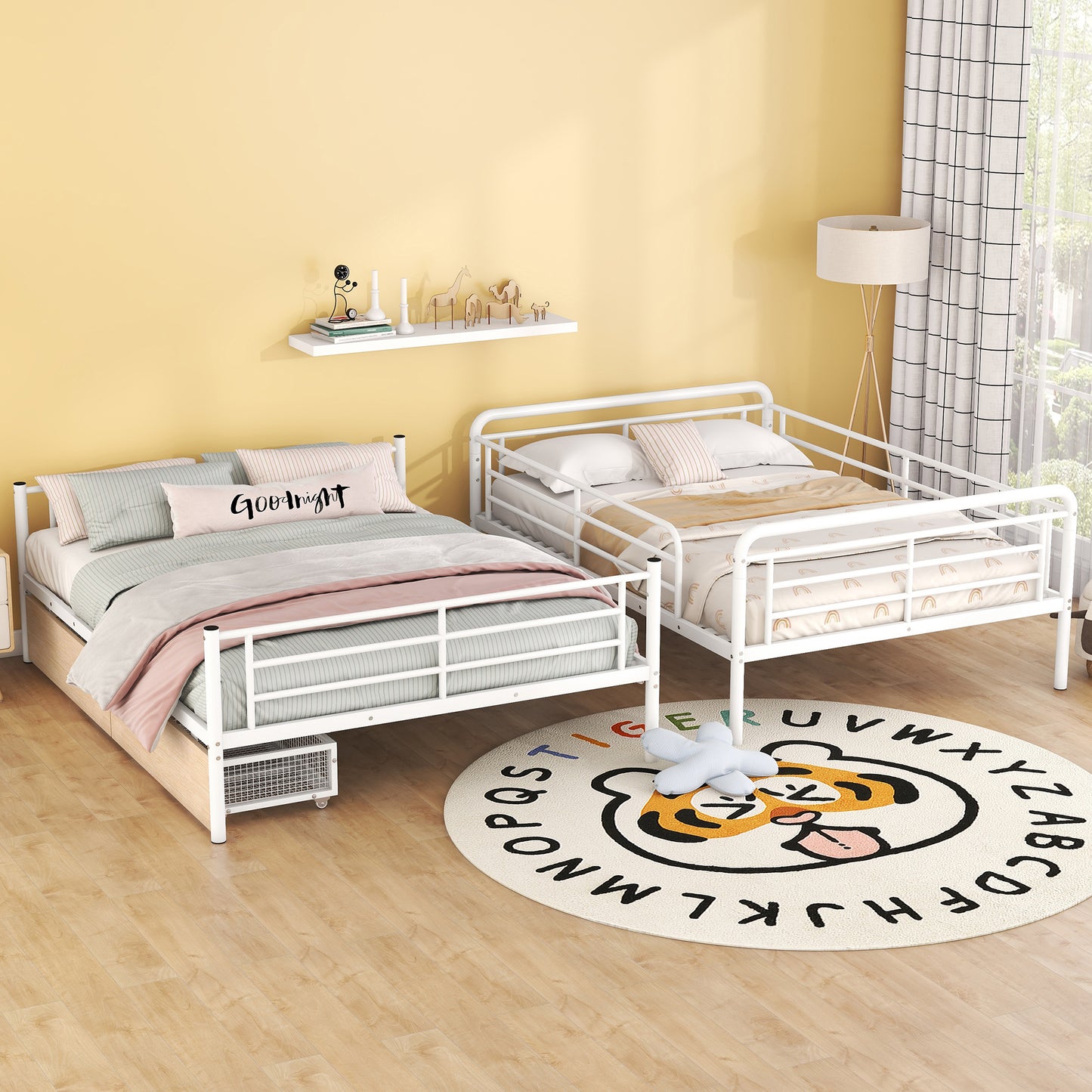 White metal twin daybed with pullout trundle for kids