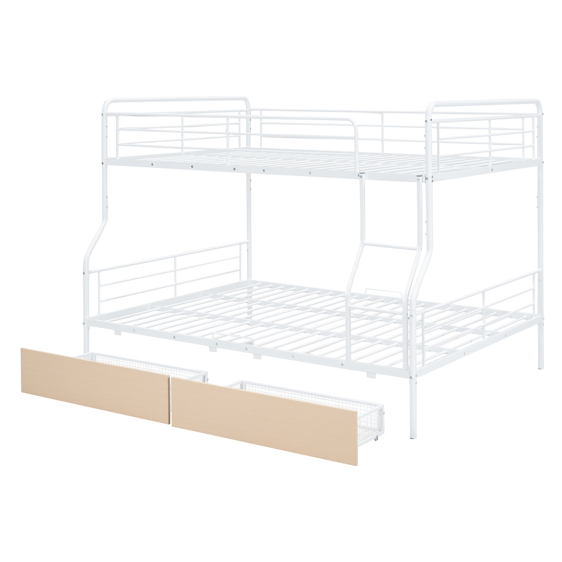 White metal twinovertwin bunk bed with drawers