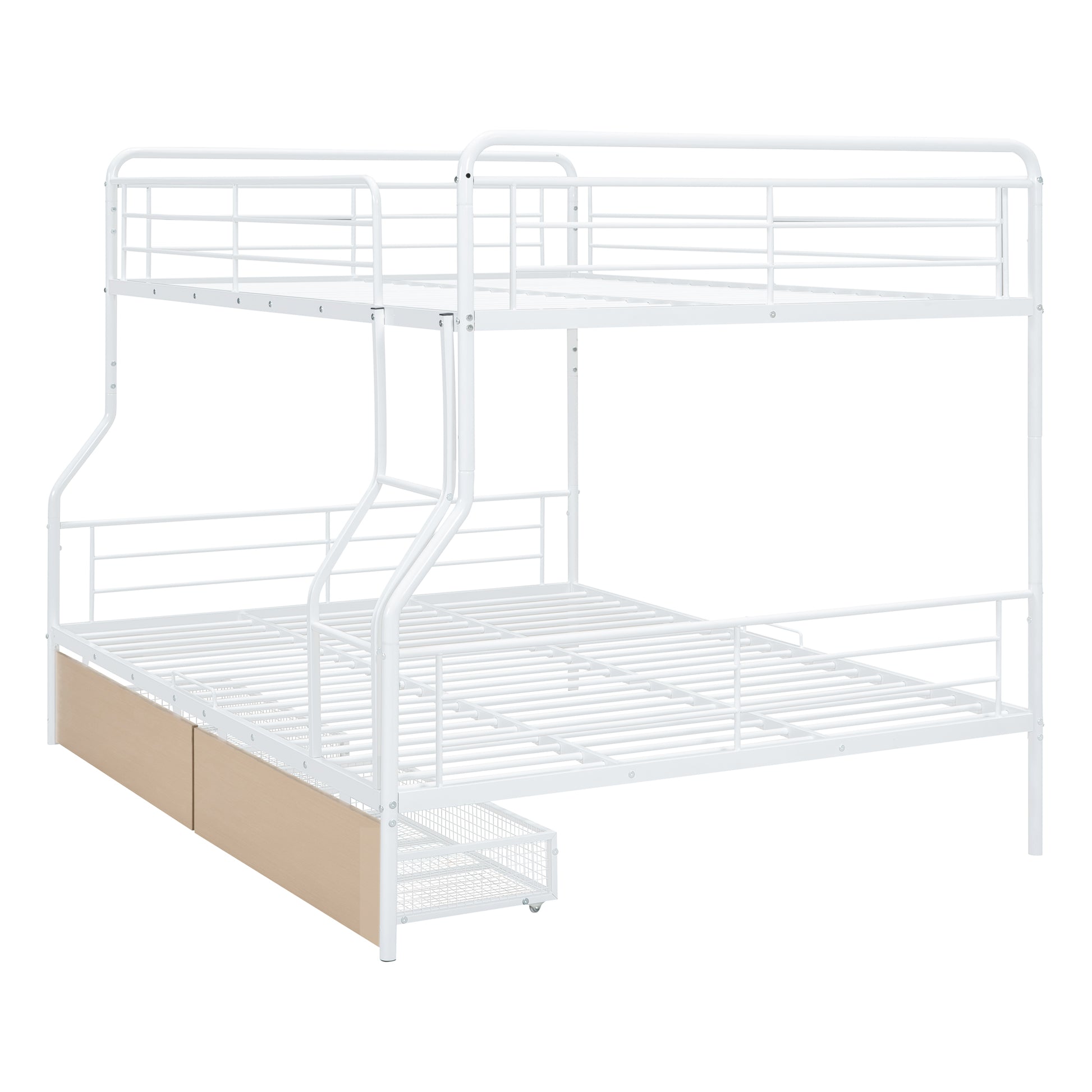 White metal triple bunk bed with pullout trundle