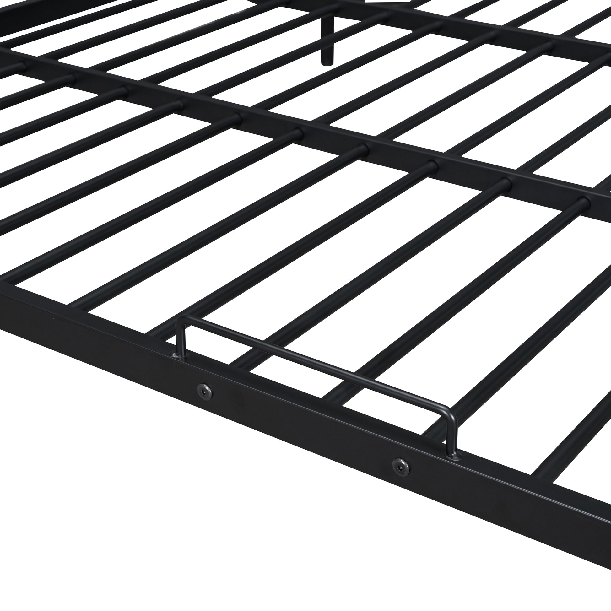 Black metal bed frame with sturdy slats for mattress support