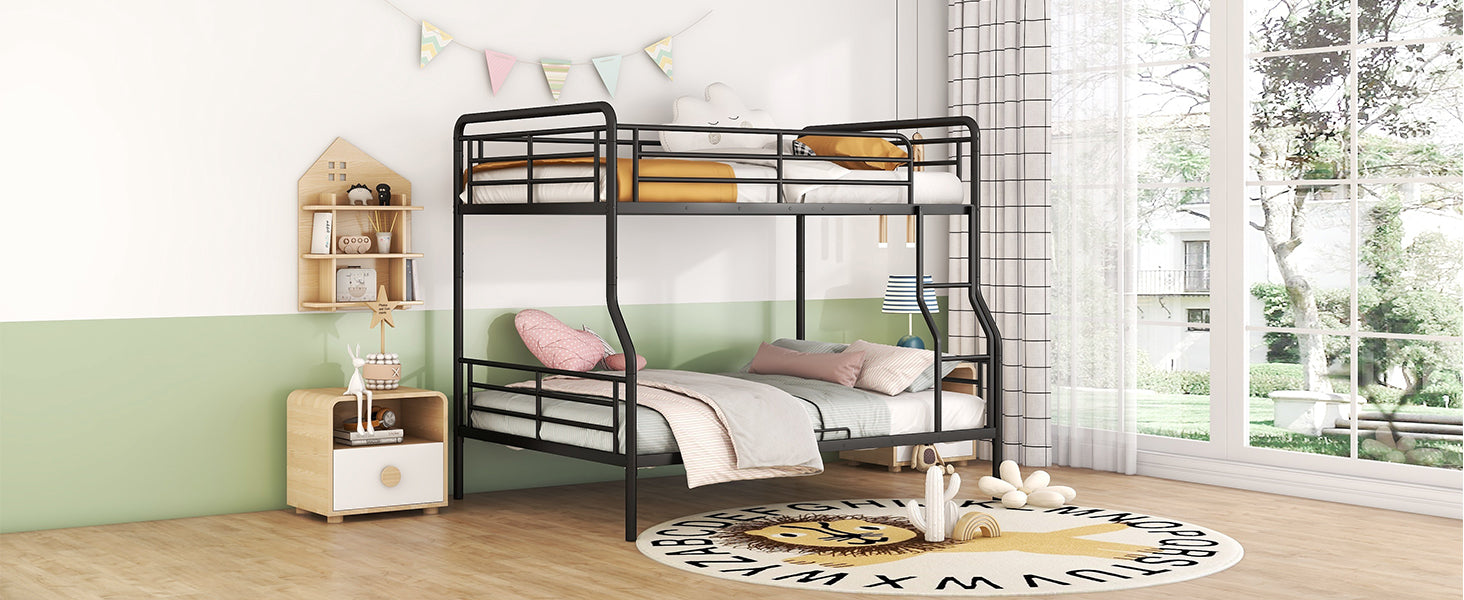 Black metal twinovertwin bunk bed with ladder