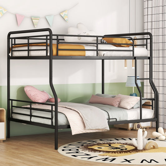 Black metal twinovertwin bunk bed with protective rails