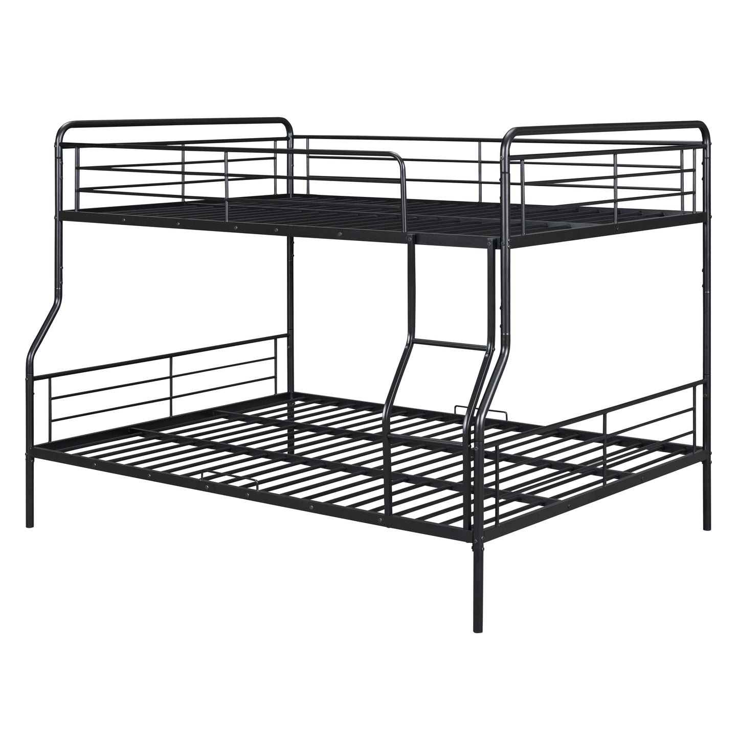 black metal twin over full bunk bed with ladder
