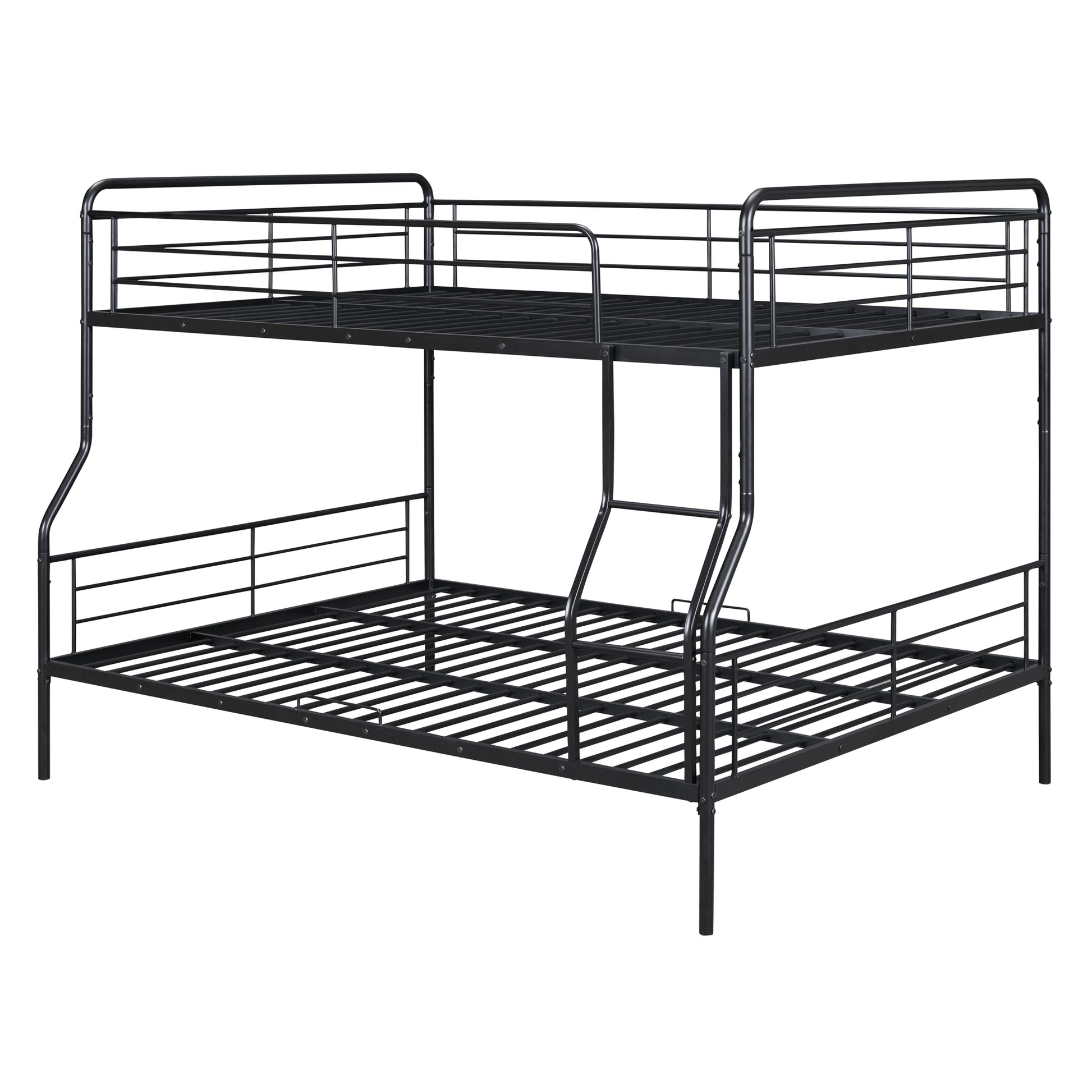black metal twin over full bunk bed with ladder