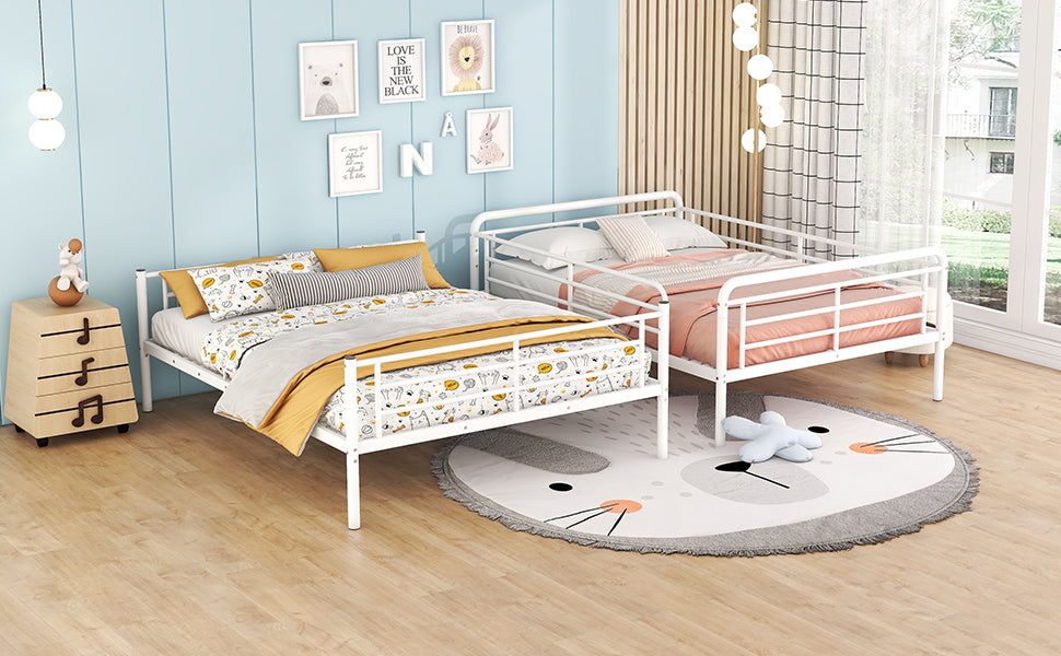 White metal twin bed frame with guardrails