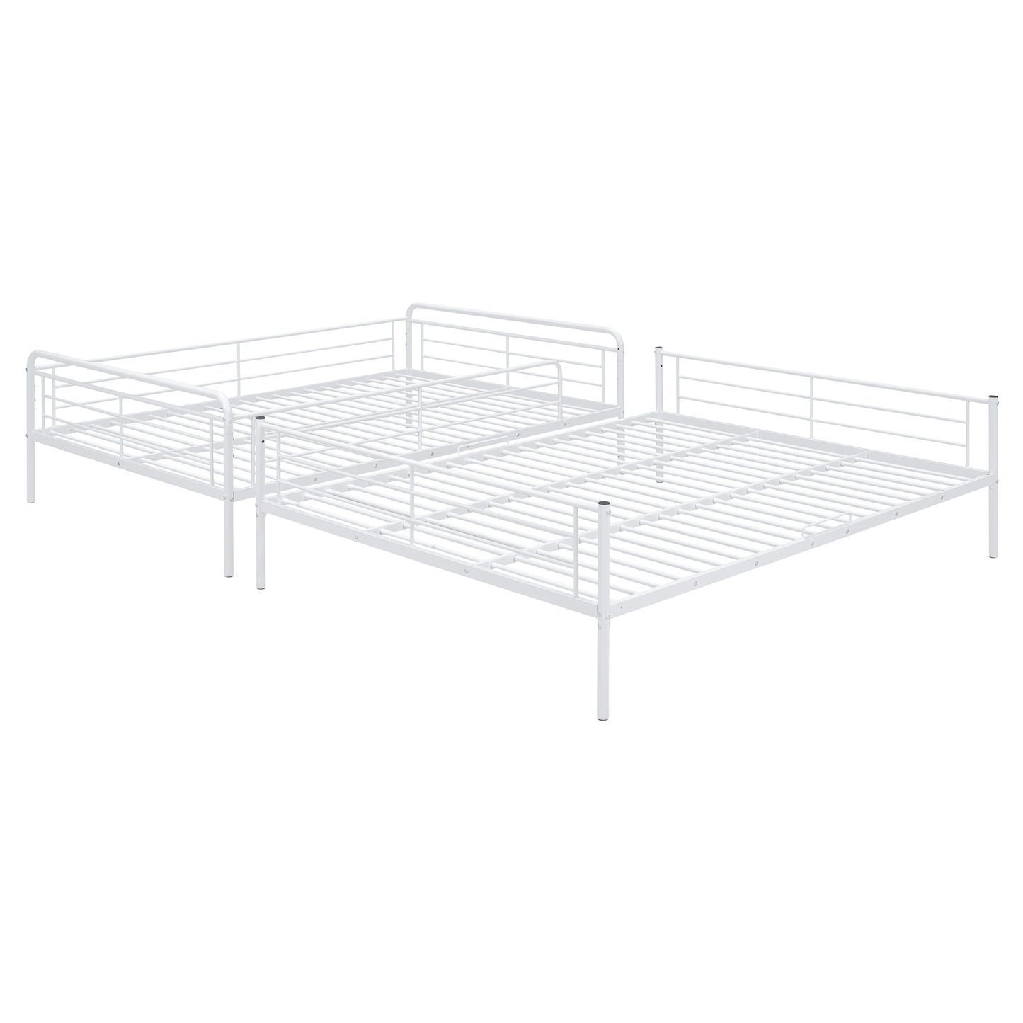 White metal twin bed frame with slatted support