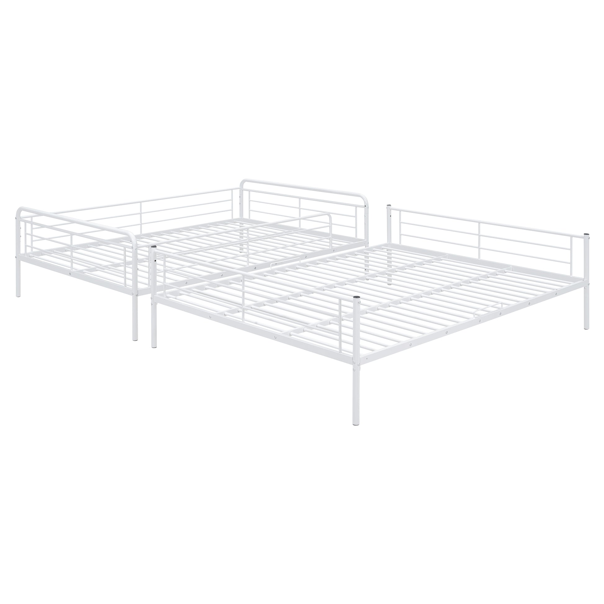 White metal twin bed frame with slatted support
