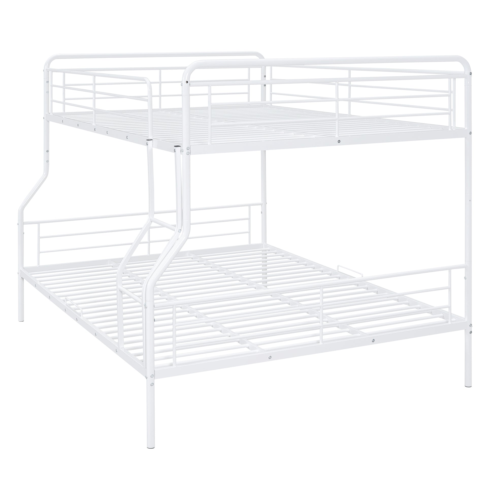 White metal twin over full bunk bed with metal slatted base ideal for kids rooms