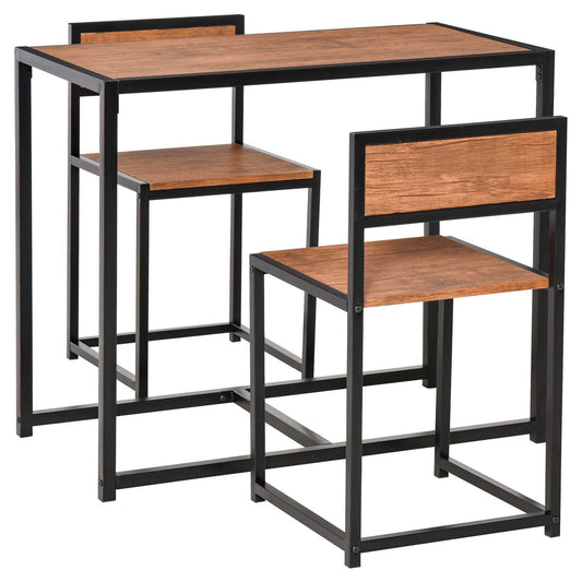 Industrial metal bar table set with two wooden stools