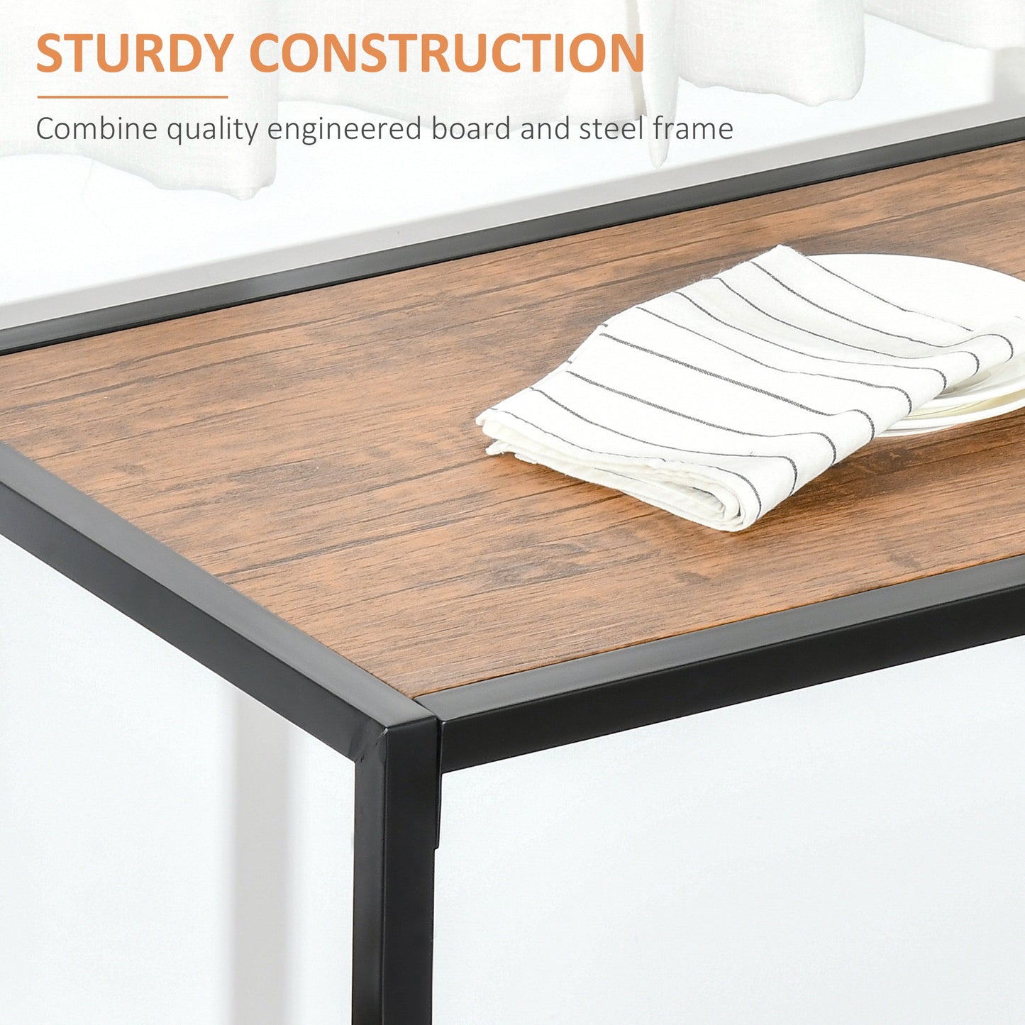 Brown wood top table with black steel frame