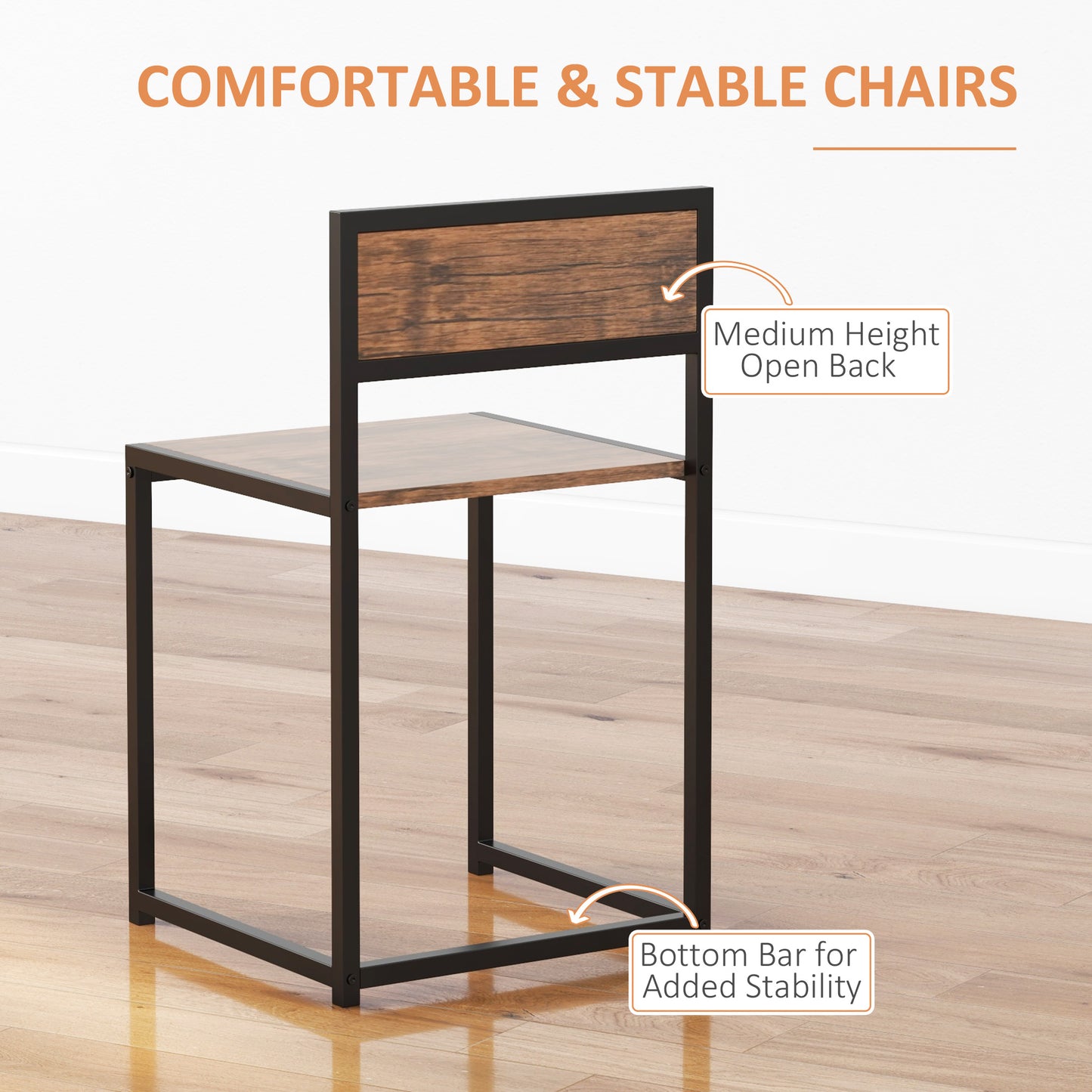 Rustic brown wood and black metal dining chair with open back
