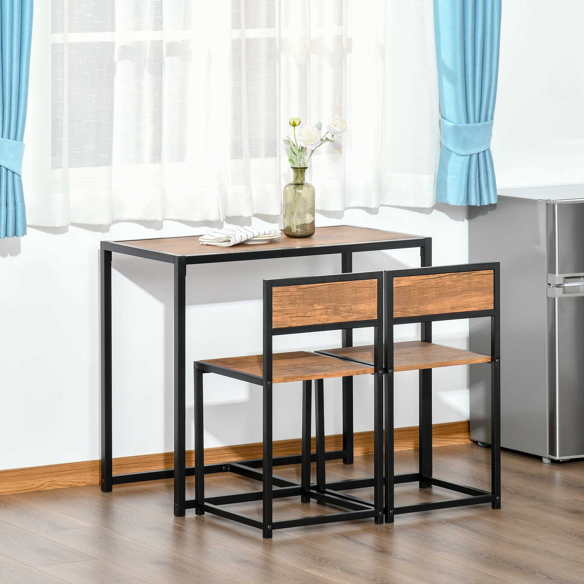 Compact dining set with faux wood top table and two chairs