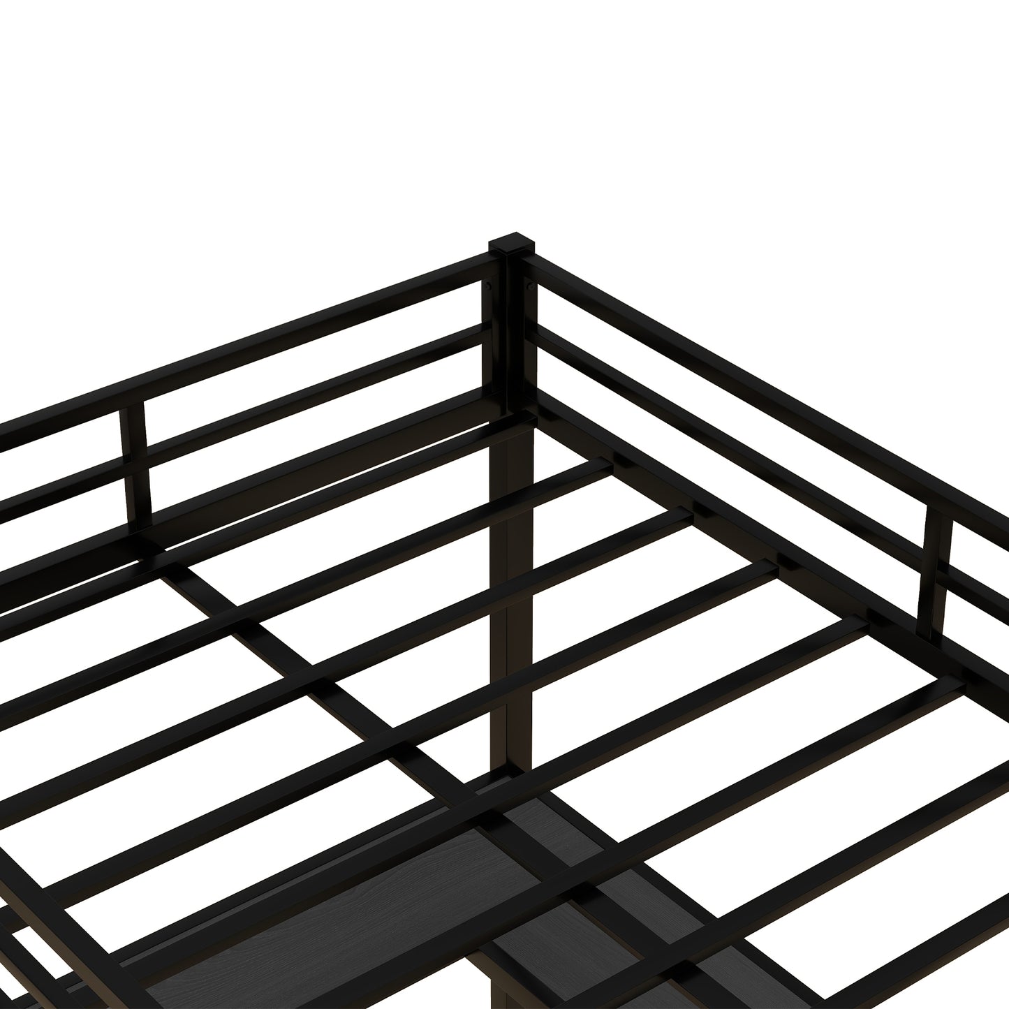 Black metal bed frame slats detail