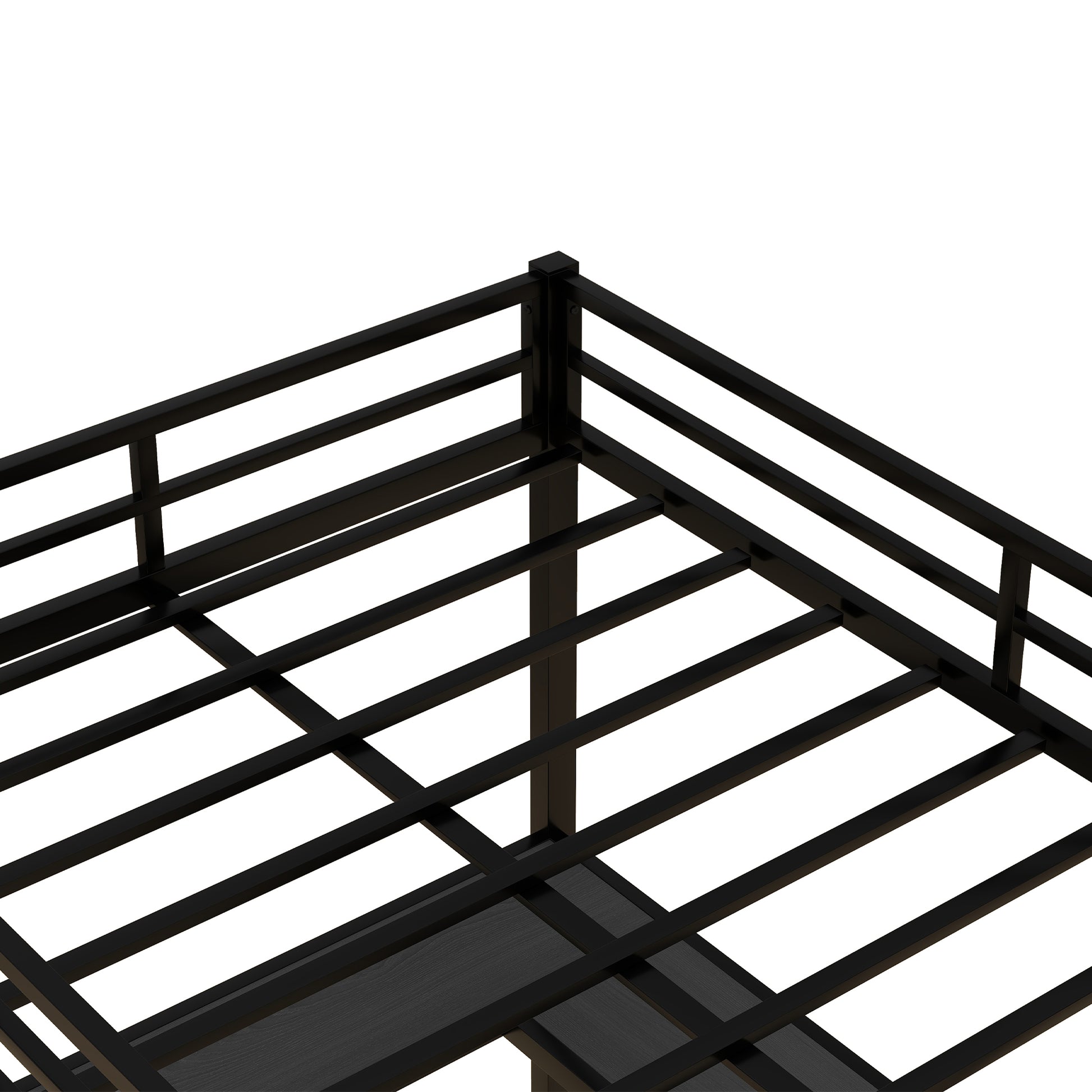 Black metal bed frame slats detail