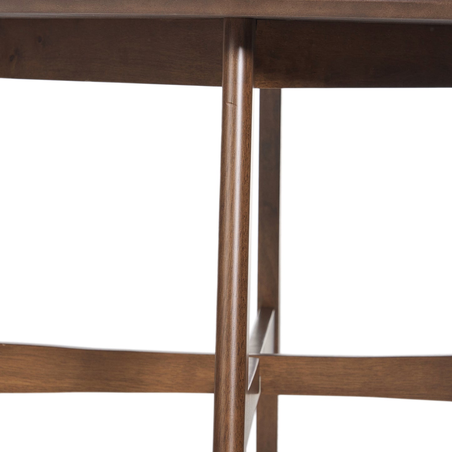 Closeup of rich walnut wood grain on a minimalist table leg